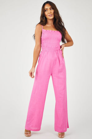Bubblegum Pink Sleeveless Smocked Jumpsuit