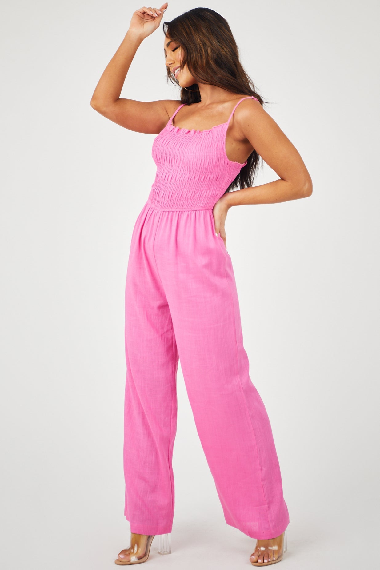 Bubblegum Pink Sleeveless Smocked Jumpsuit