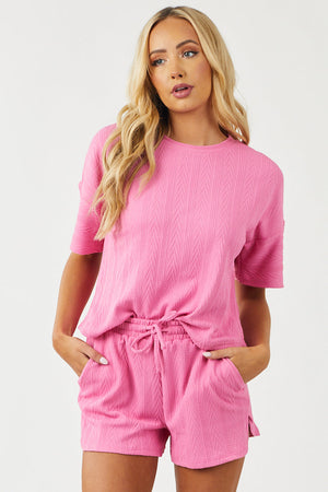 Bubblegum Textured Knit Top and Shorts Set