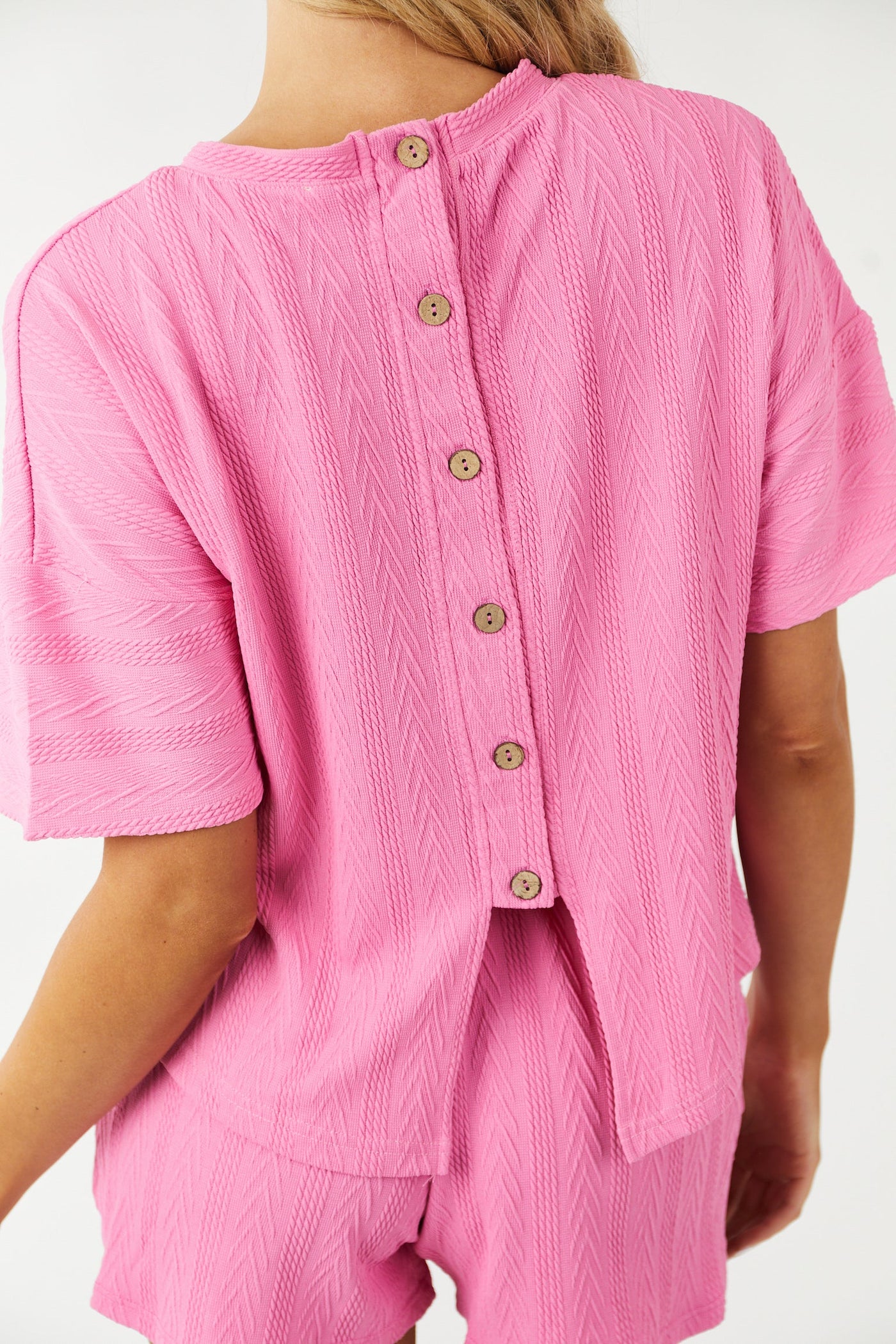 Bubblegum Textured Knit Top and Shorts Set