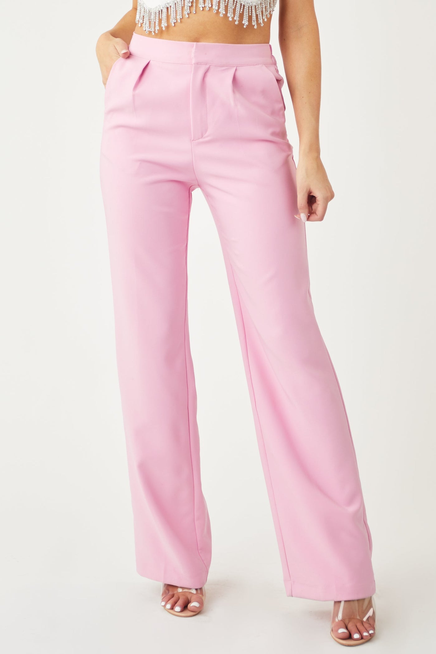 Bubblegum Wide Leg Elastic Waist Woven Pants