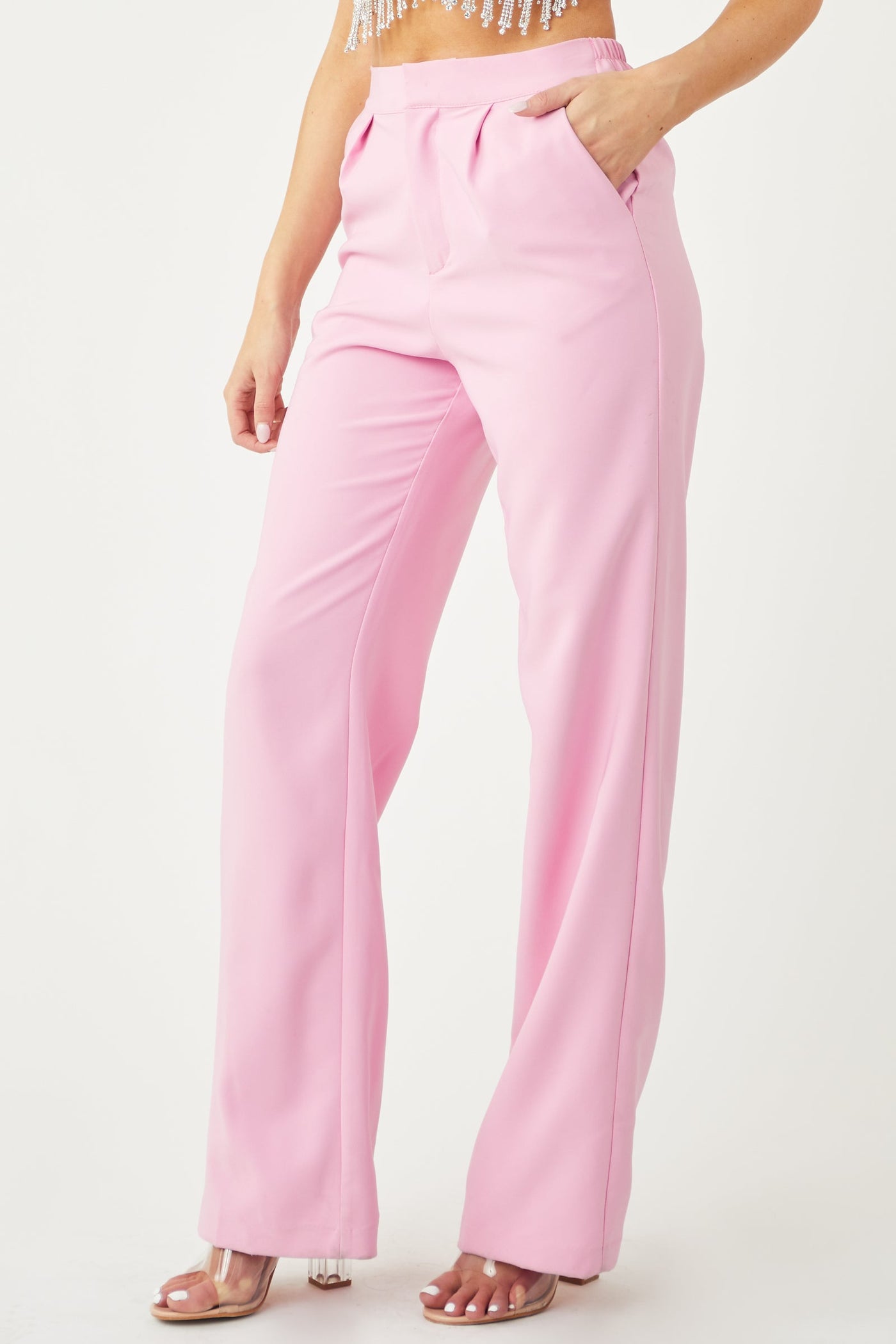 Bubblegum Wide Leg Elastic Waist Woven Pants