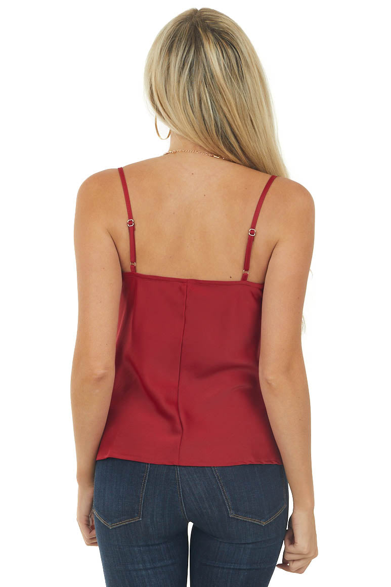 Burgundy Cowl Neck Adjustable Strap Satin Cami