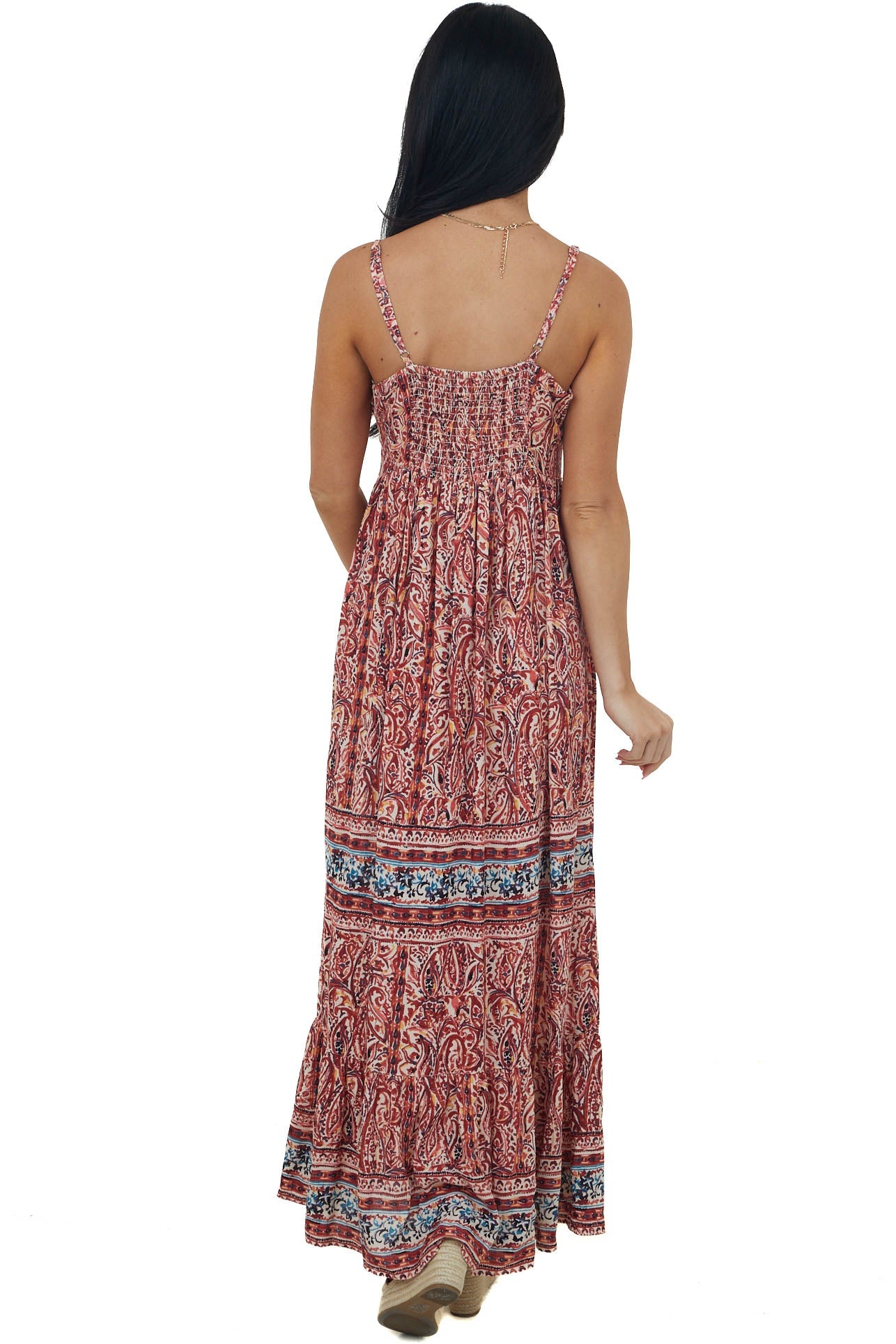 Burgundy Printed Sleeveless Tie Front Maxi Dress