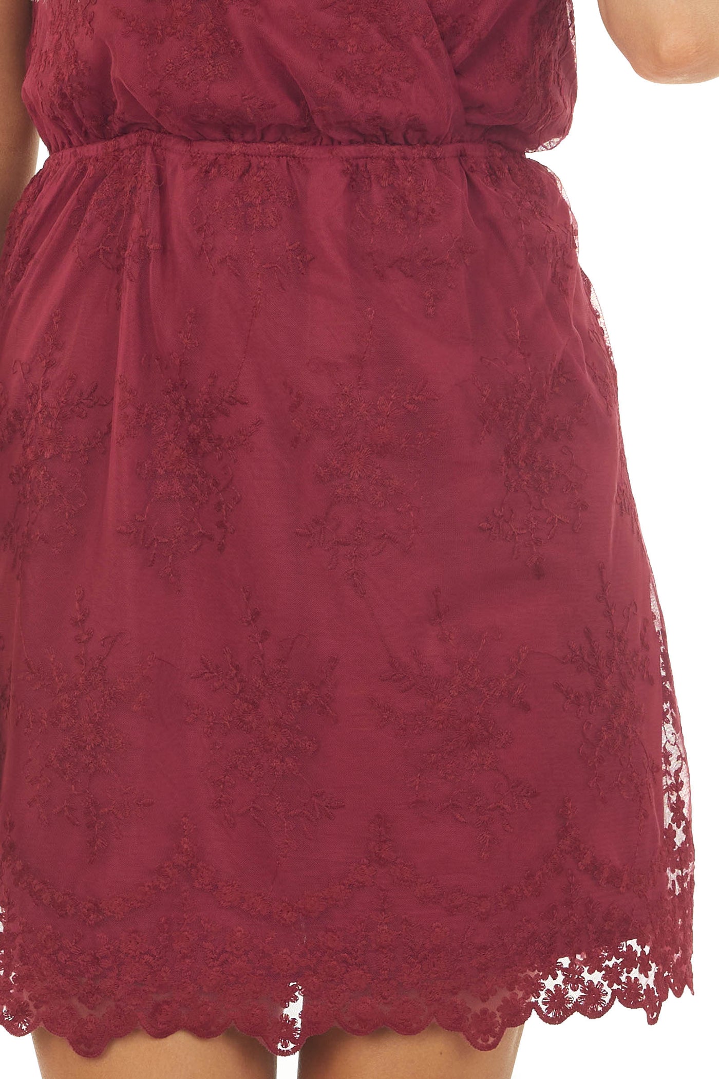 Burgundy Sleeveless Lace Short Dress
