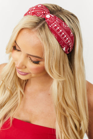 Burgundy Bandana Print Knotted Arch Headband