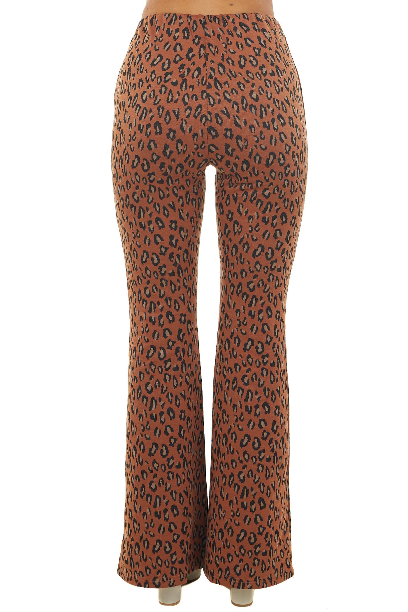 Burnt Orange Leopard Print Knit Flare Pants