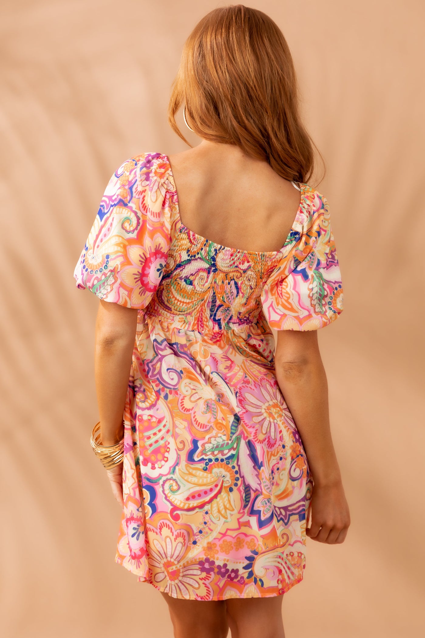 Buttercream Abstract Print Puff Sleeve Mini Dress