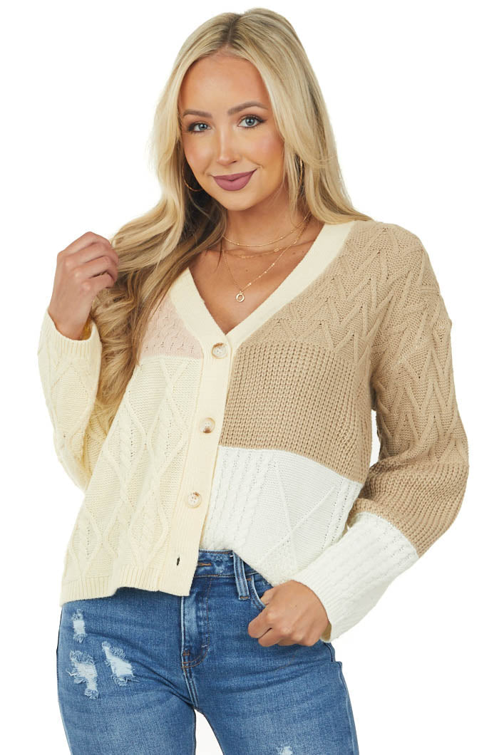 Buttercream Colorblock Cable Knit Sweater Cardigan