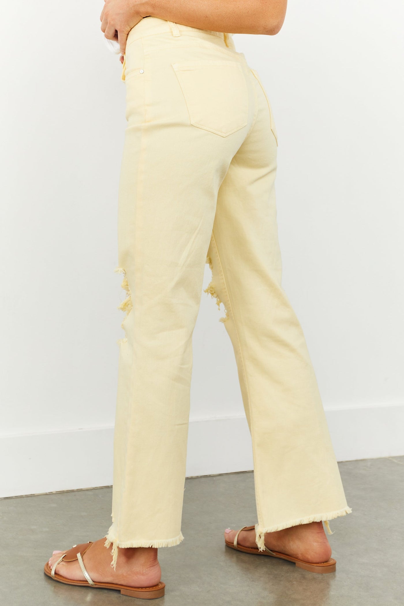 Buttercream Distressed High Rise Straight Jeans