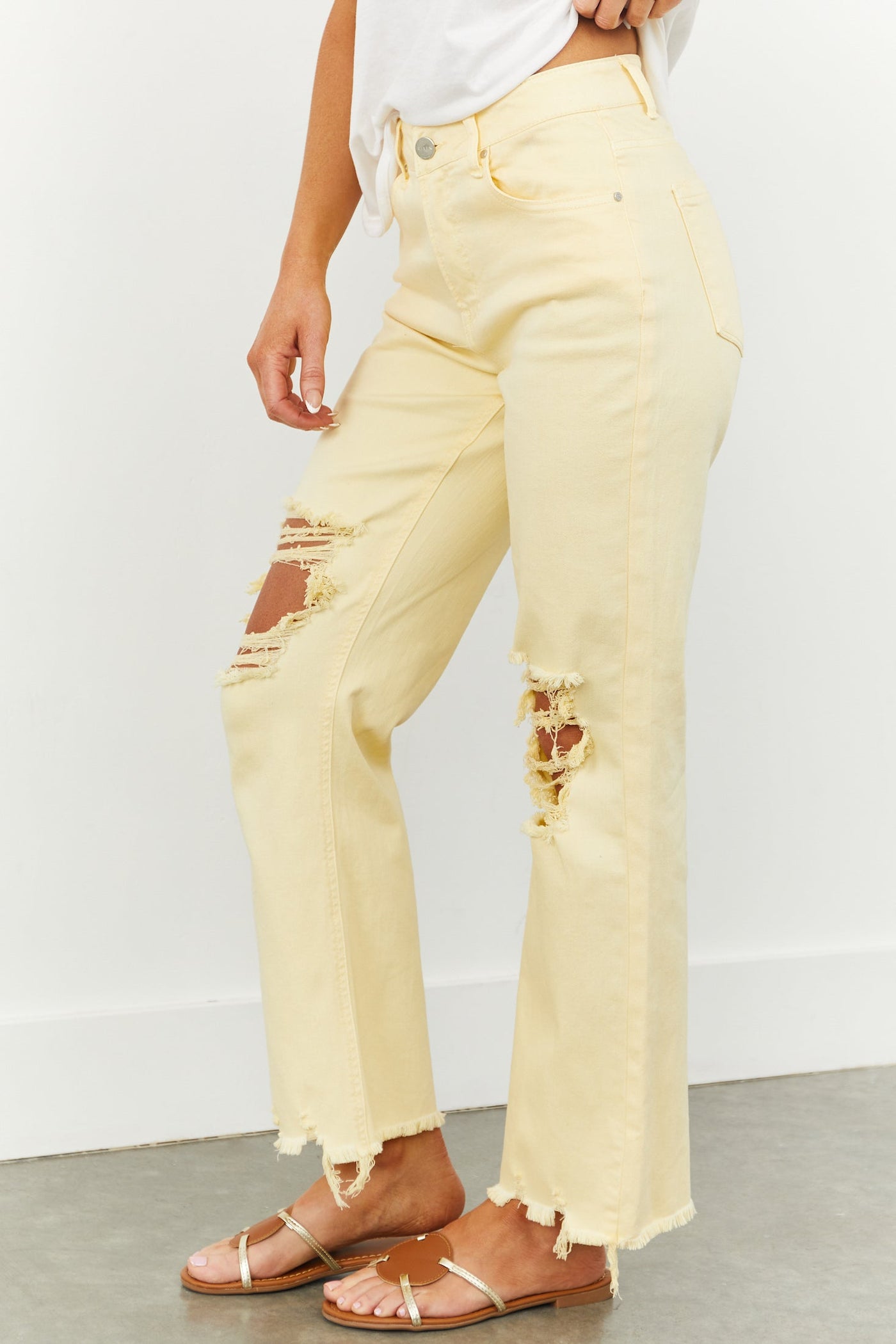 Buttercream Distressed High Rise Straight Jeans