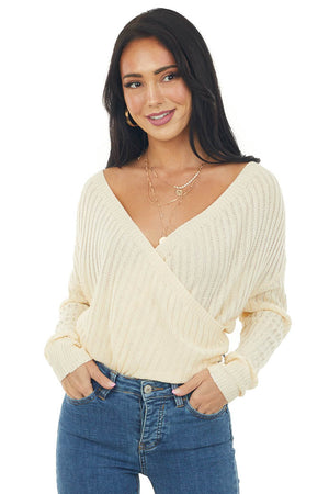Buttercream Long Sleeve Sweater Wrap Knit Top