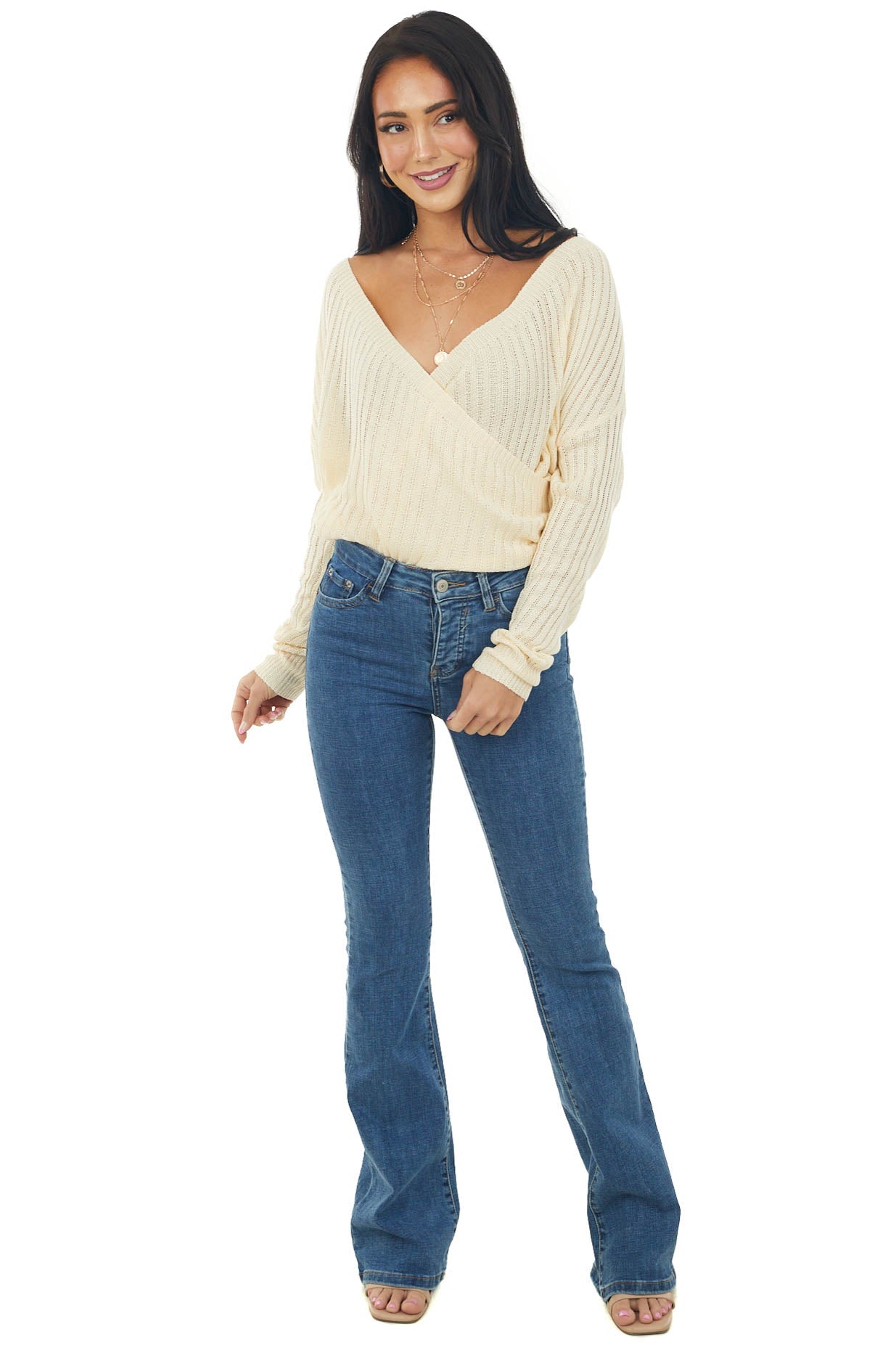 Buttercream Long Sleeve Sweater Wrap Knit Top