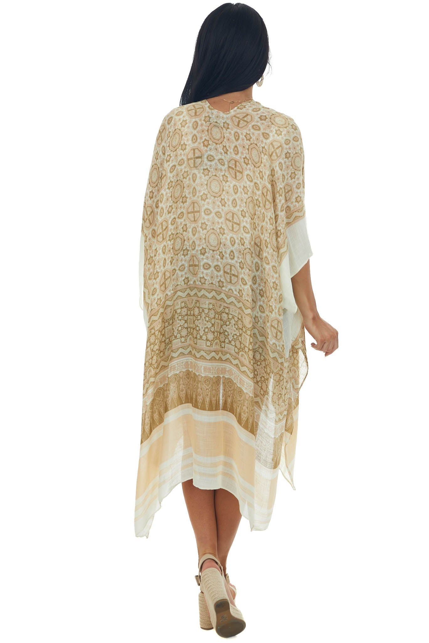 Buttercream Printed Kimono with High Side Slits