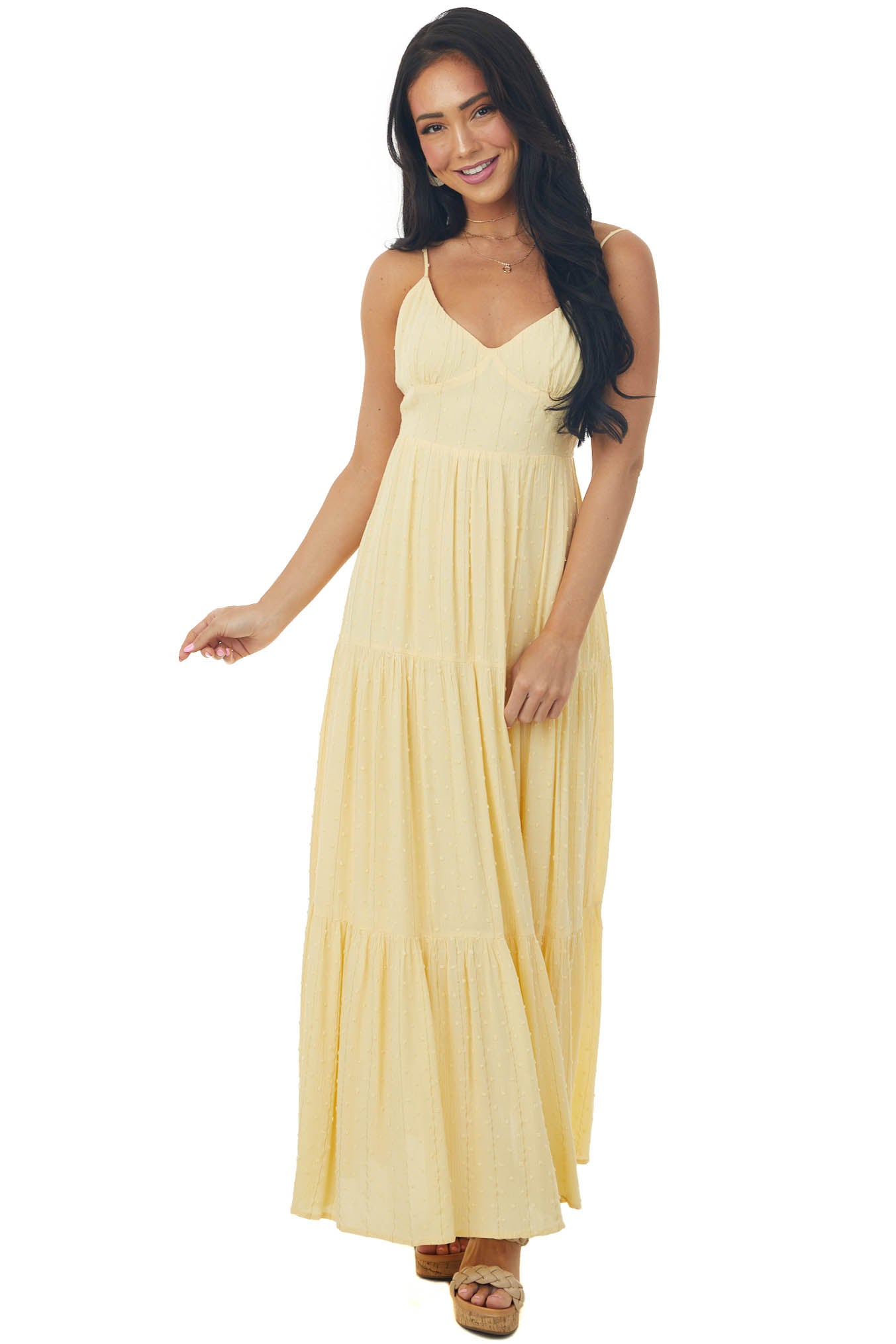 Buttercream Swiss Dot Babydoll Maxi Dress