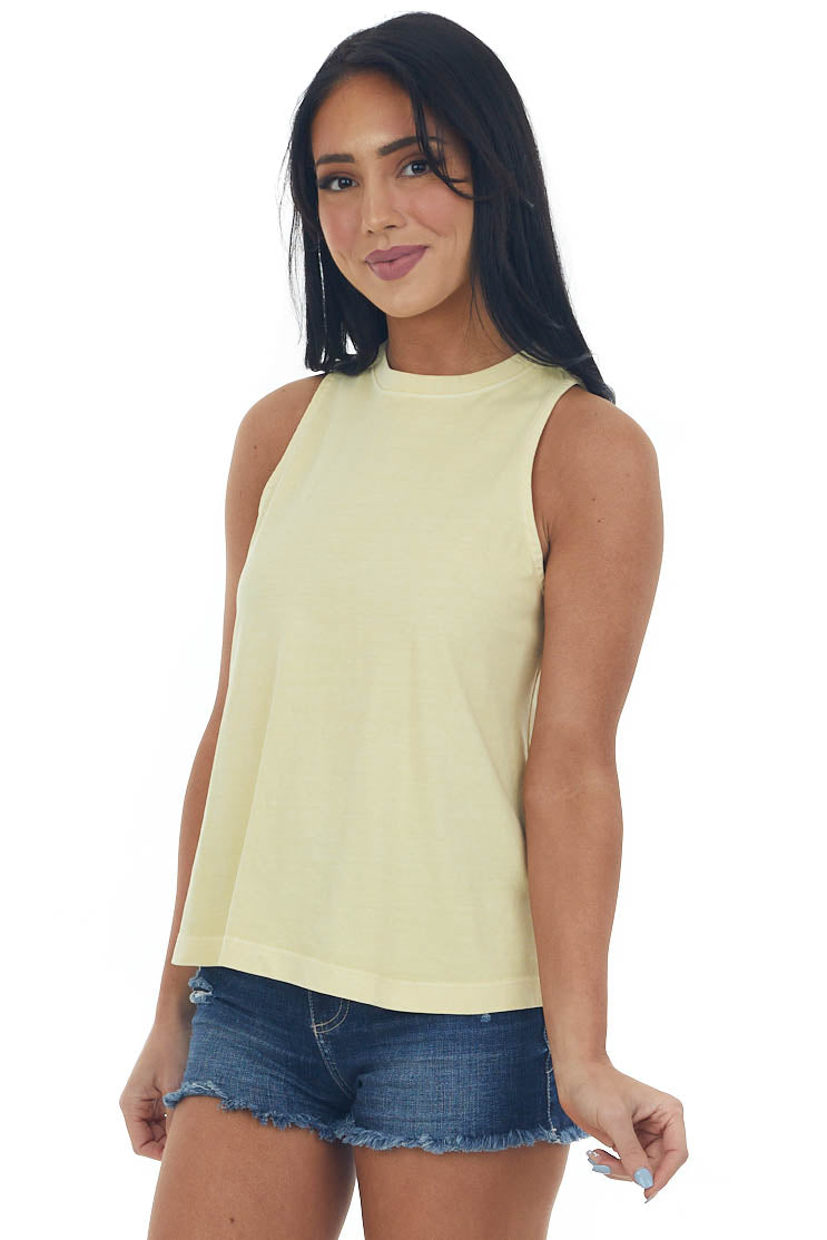 Buttercream Vintage Wash Crew Neck Knit Tank Top