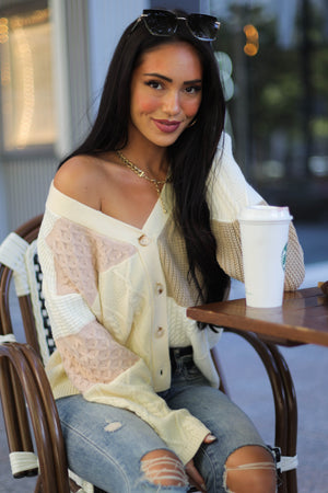 Buttercream Colorblock Cable Knit Sweater Cardigan