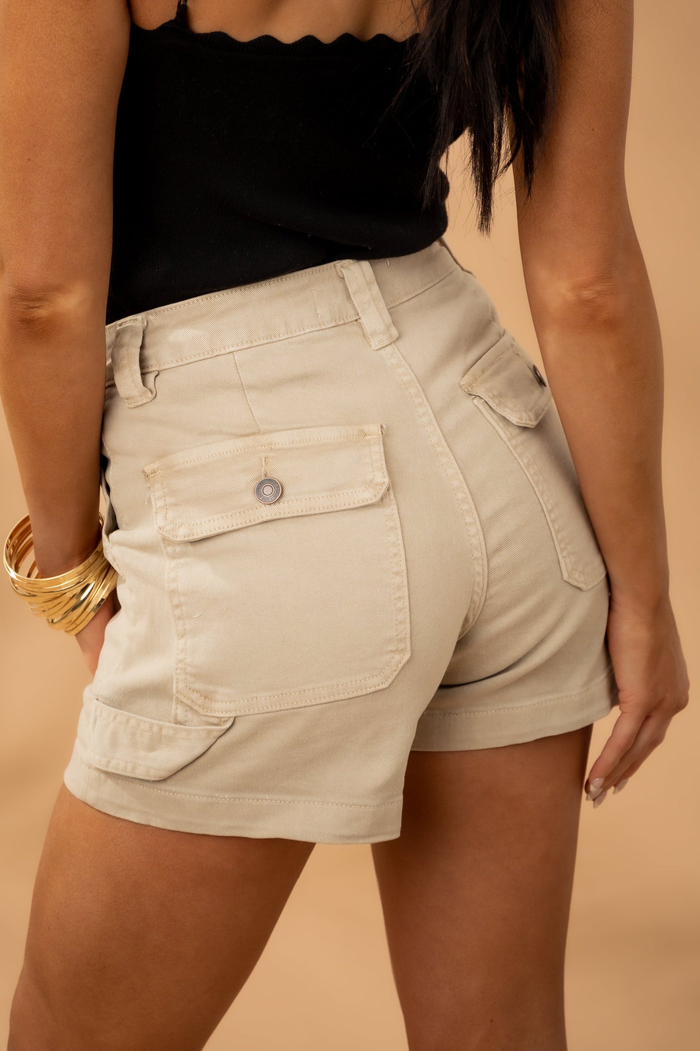 Camel High Rise Denim Carpenter Shorts