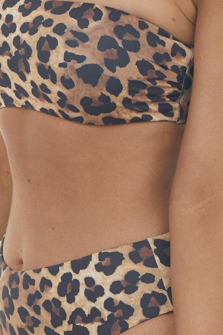 Camel Leopard Print Seamless Bandeau Bikini Swimsuit Set