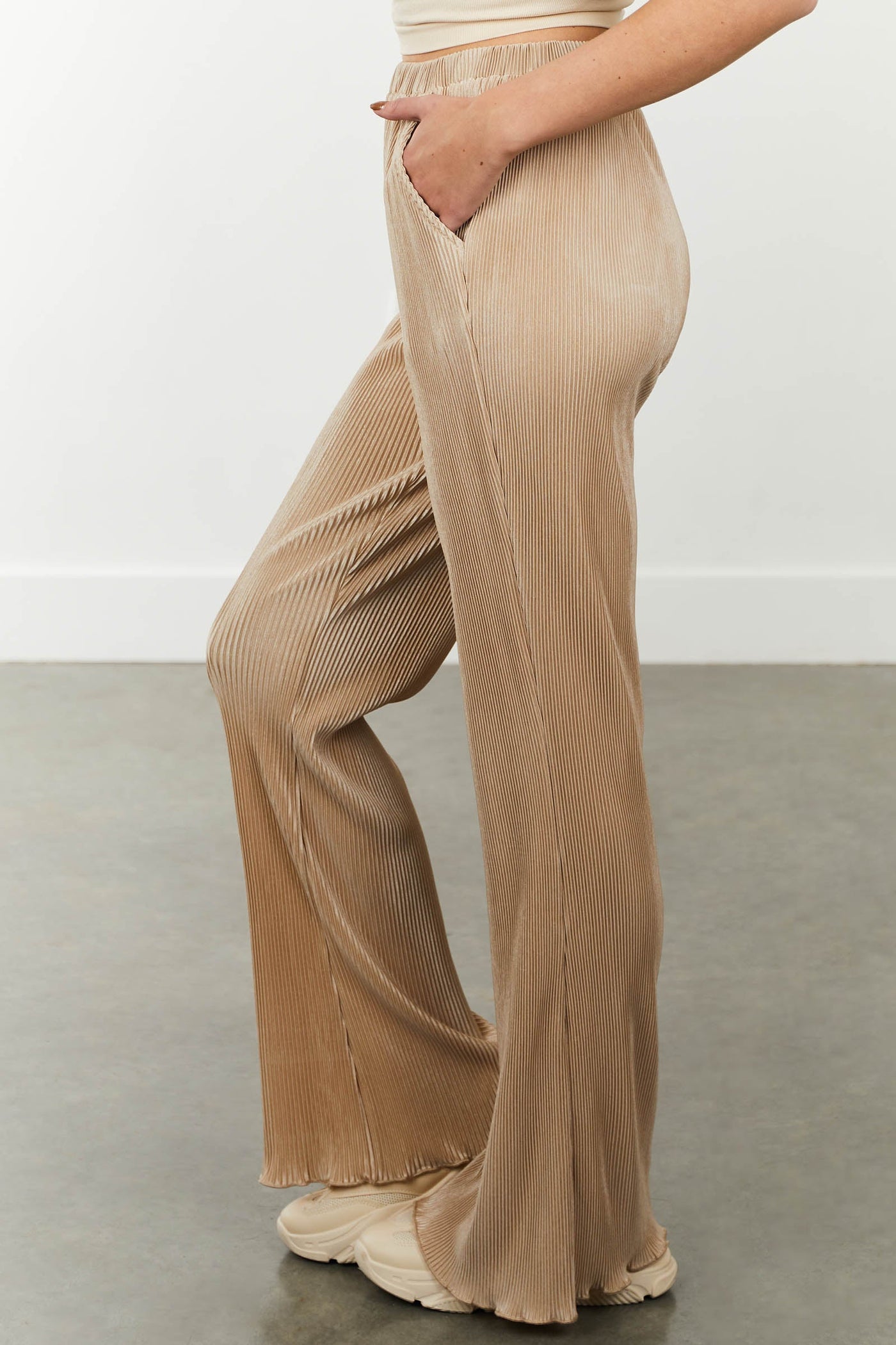 Camel Pleated Elastic Waistline Woven Pants