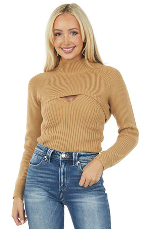 Camel Ribbed Tank Top and Cropped Bolero Set
