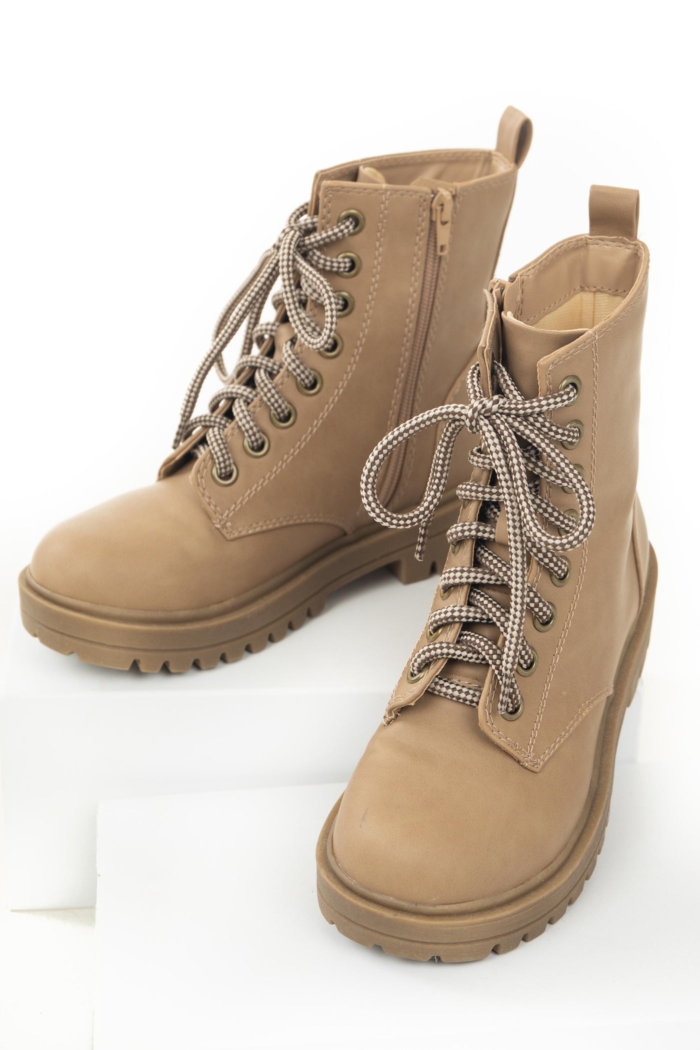 Camel Faux Nubuck Lace Up Lug Boots