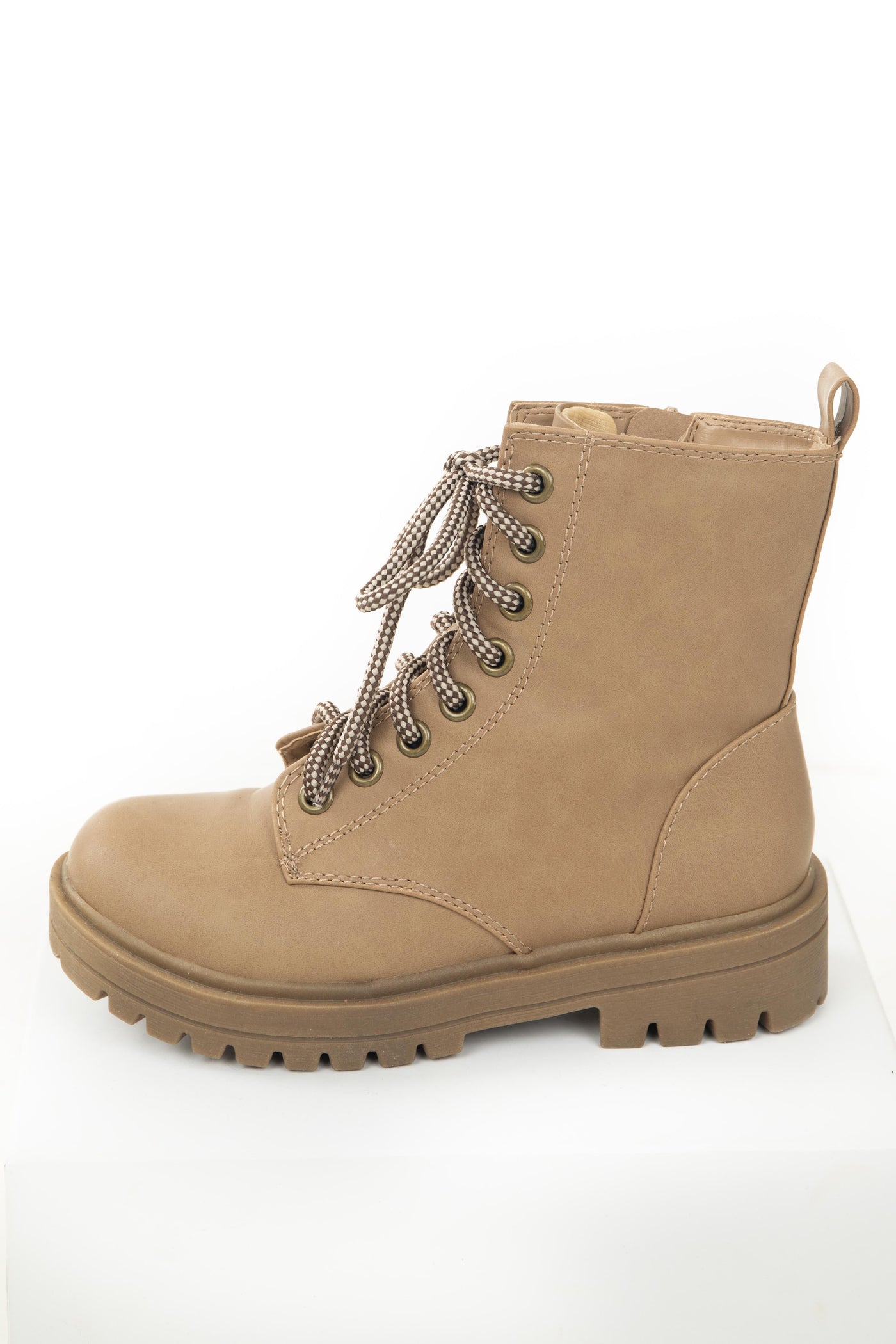 Camel Faux Nubuck Lace Up Lug Boots