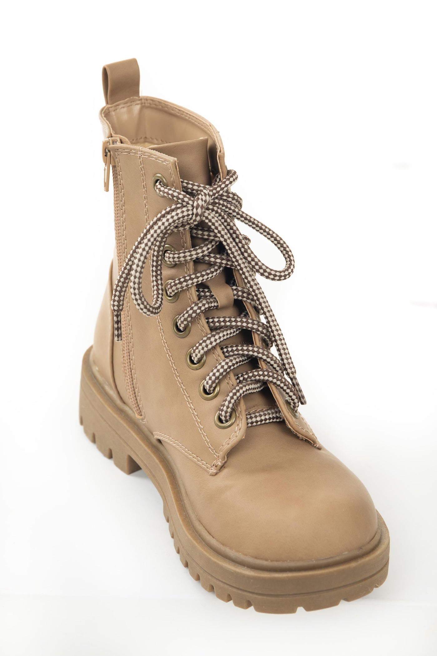 Camel Faux Nubuck Lace Up Lug Boots