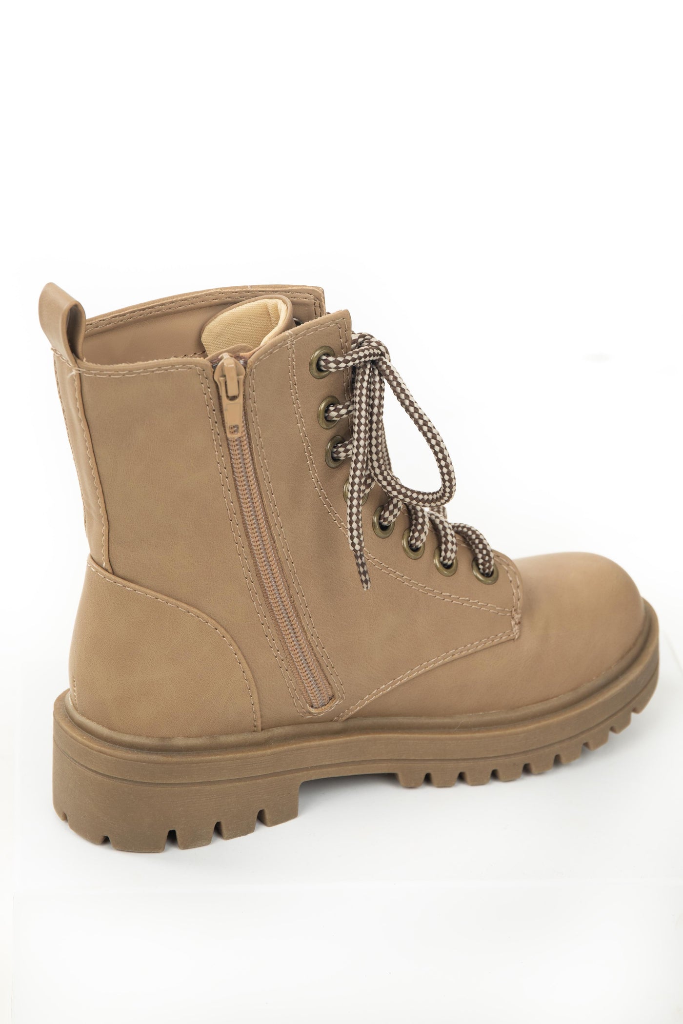 Camel Faux Nubuck Lace Up Lug Boots
