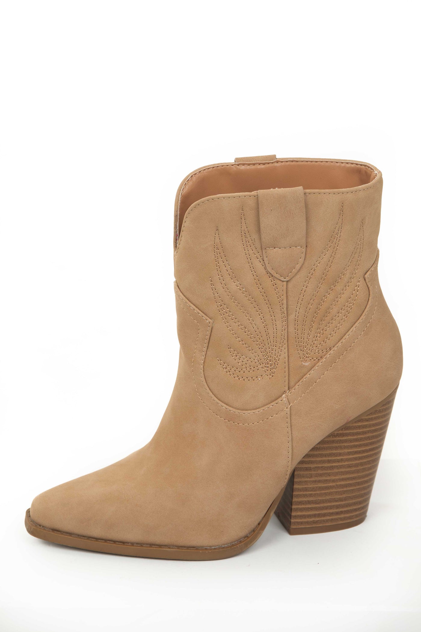 Camel Nubuck Chunky High Heel Western Booties