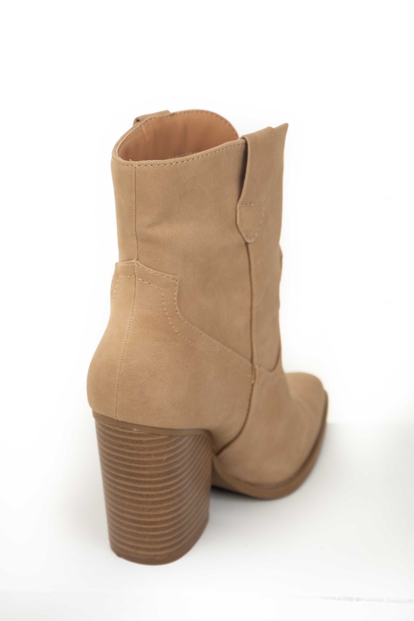 Camel Nubuck Chunky High Heel Western Booties