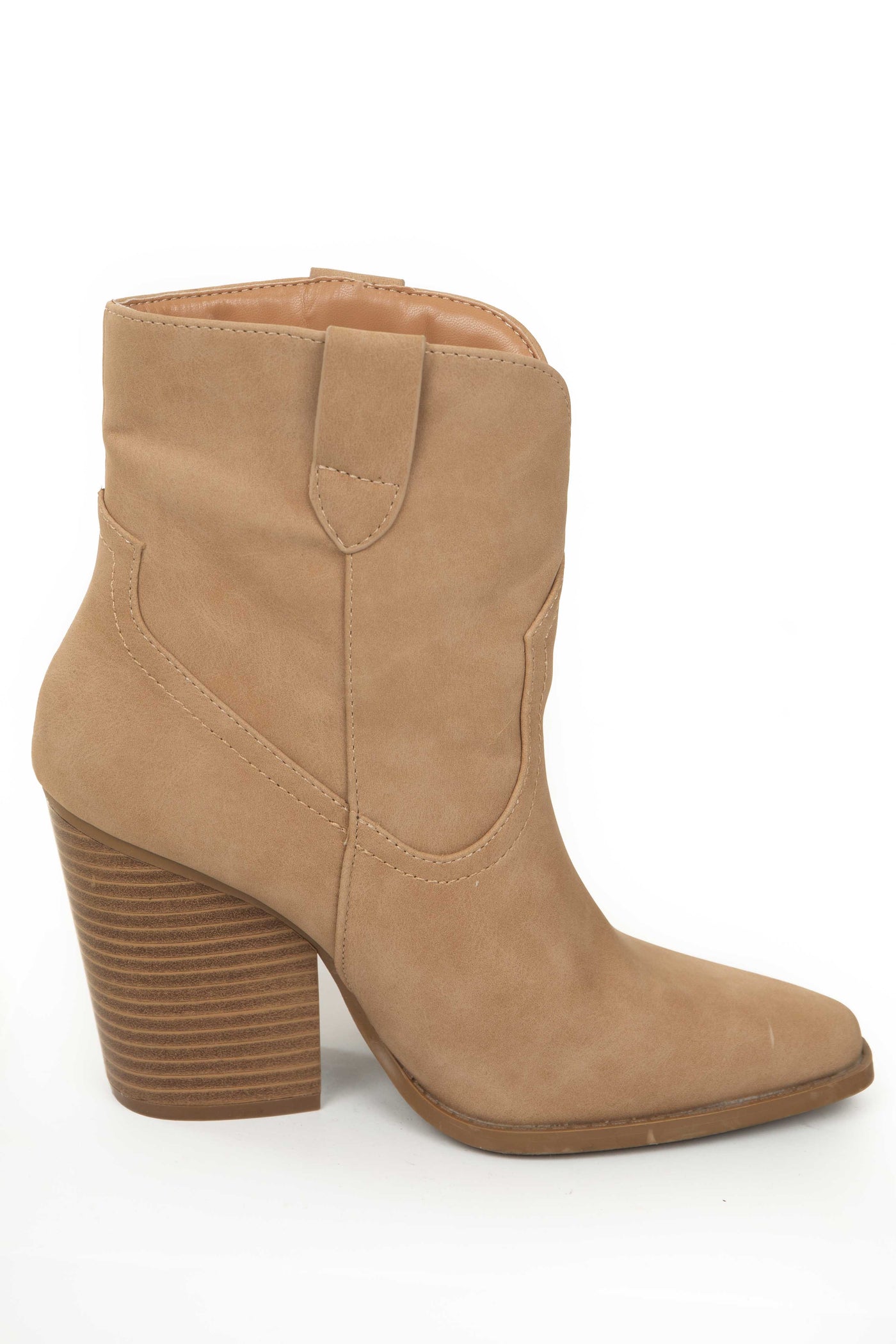 Camel Nubuck Chunky High Heel Western Booties
