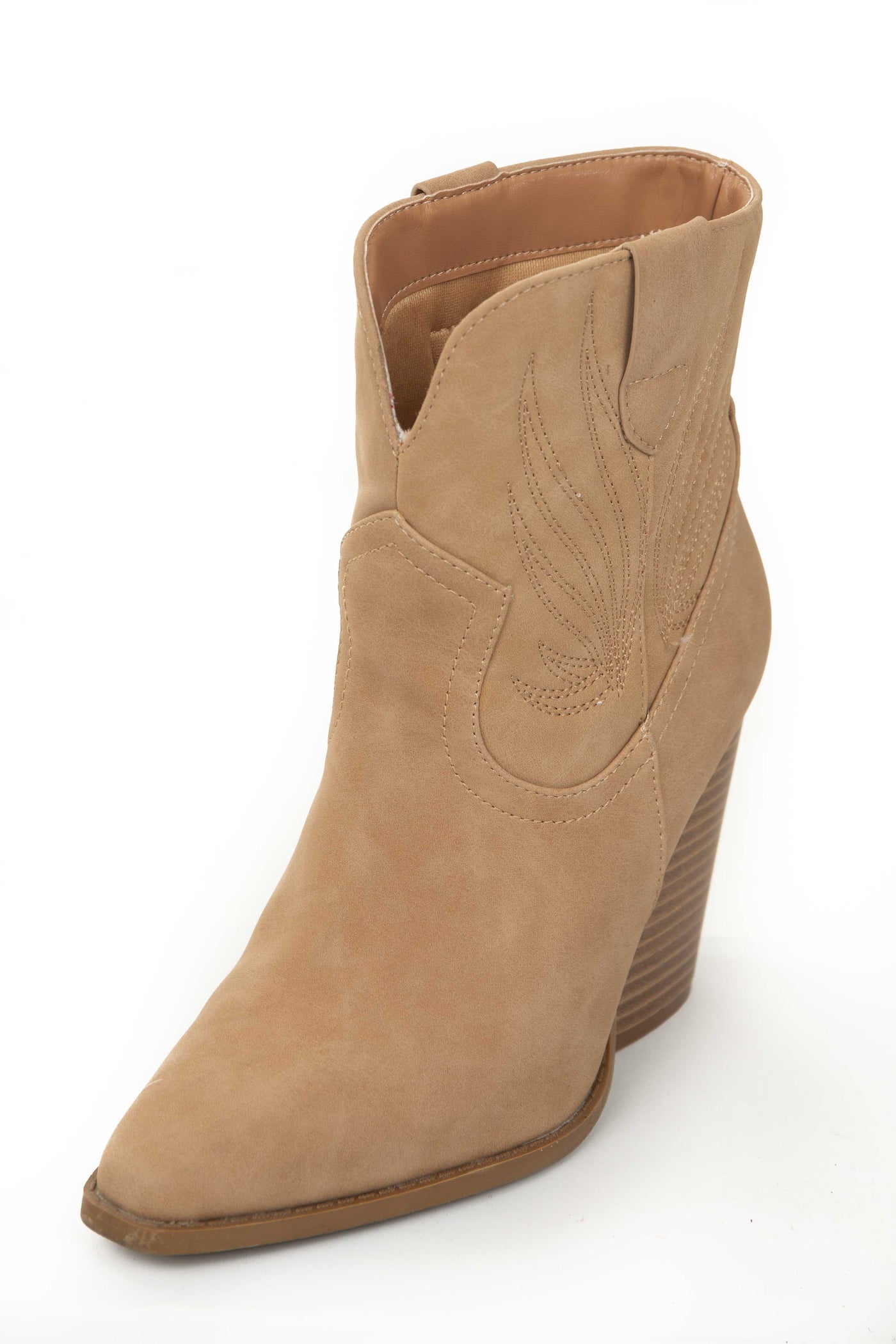 Camel Nubuck Chunky High Heel Western Booties