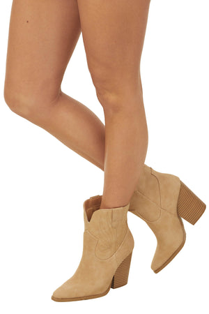 Camel Nubuck Chunky High Heel Western Booties