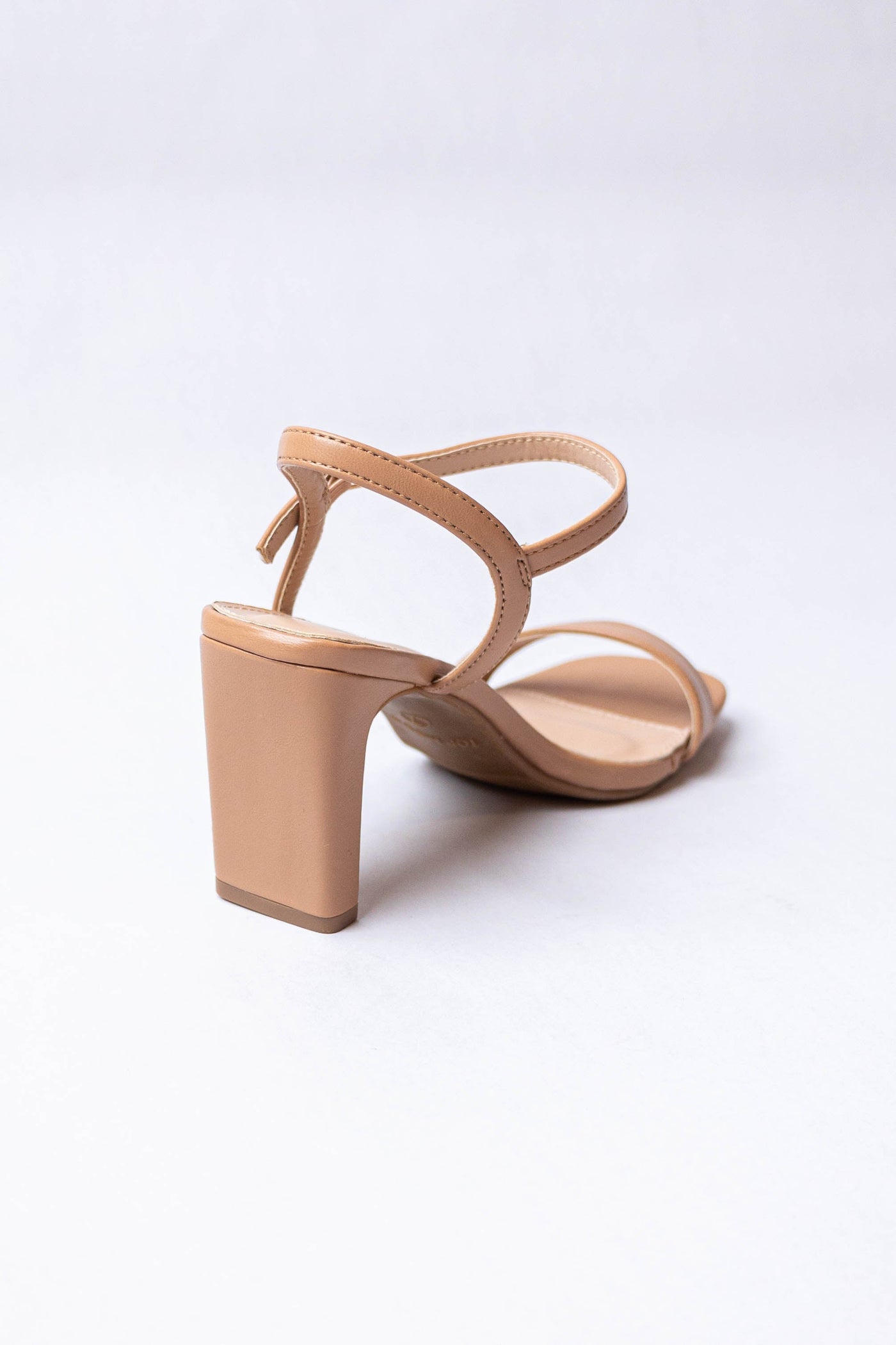Camel Pleather Square Toe Ankle Strap Heels