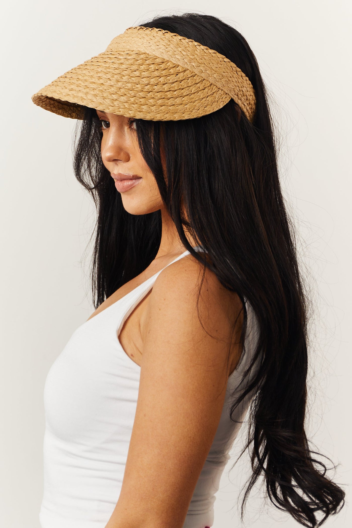 Camel Woven Straw Sun Visor Hat