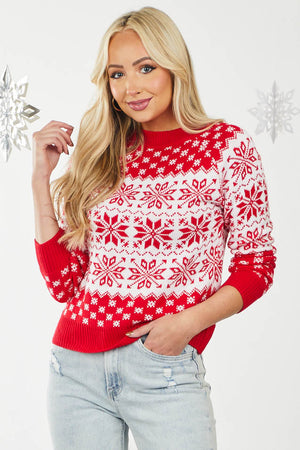 Candy Apple Snowflake Print Lightweight Sweater