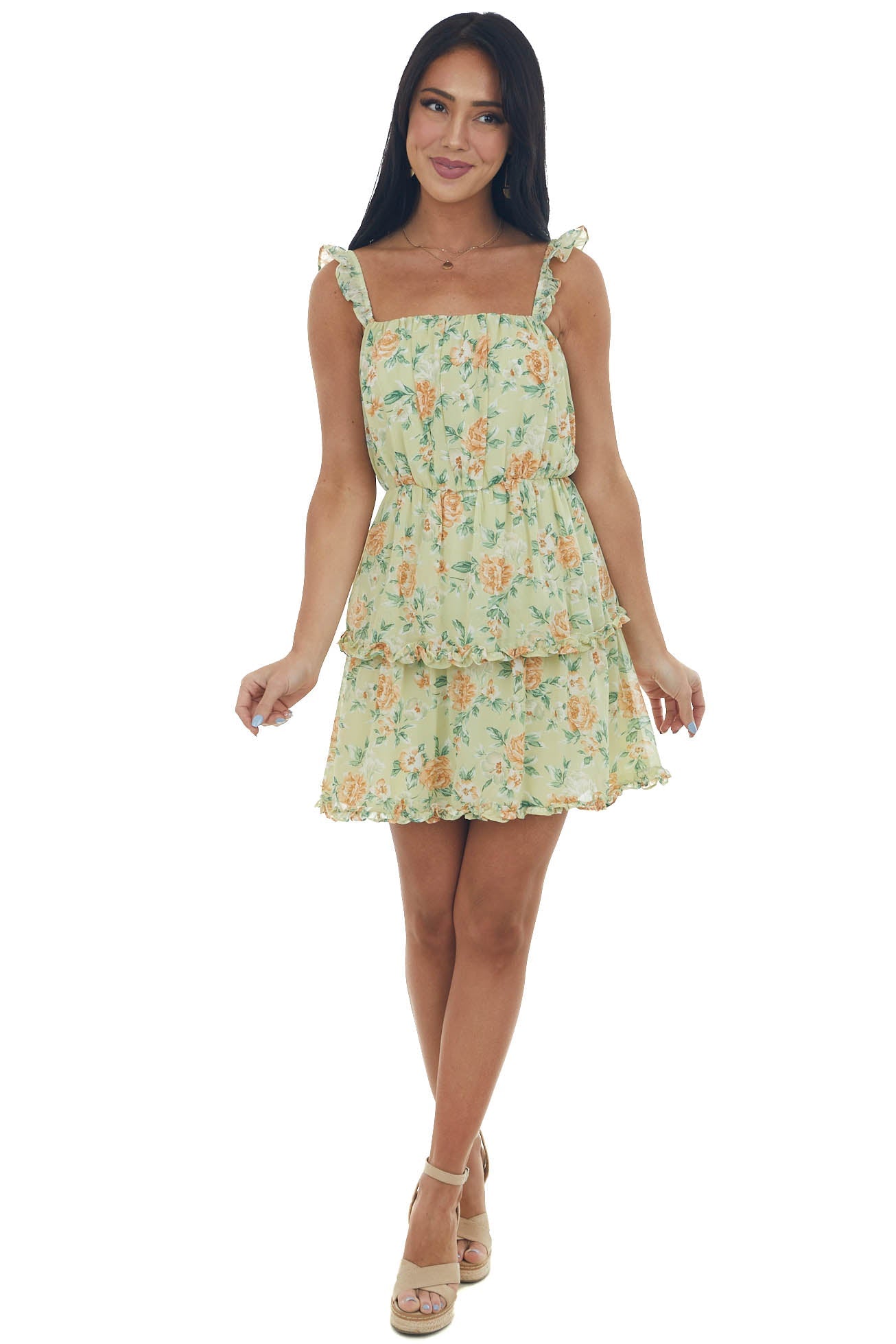 Caramel Apple Floral Sleeveless Ruffle Dress