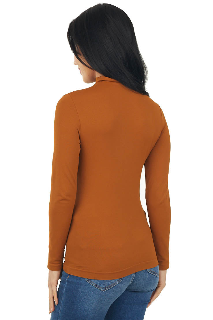 Caramel Fitted Mock Neck Long Sleeve Knit Top