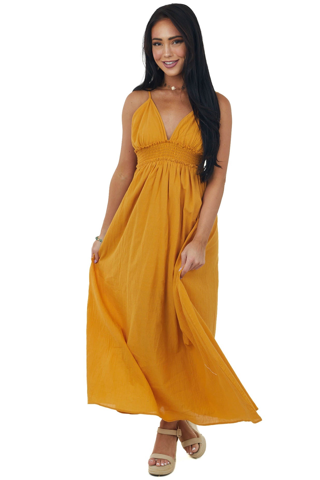 Caramel Sleeveless Smocked Waist Maxi Dress
