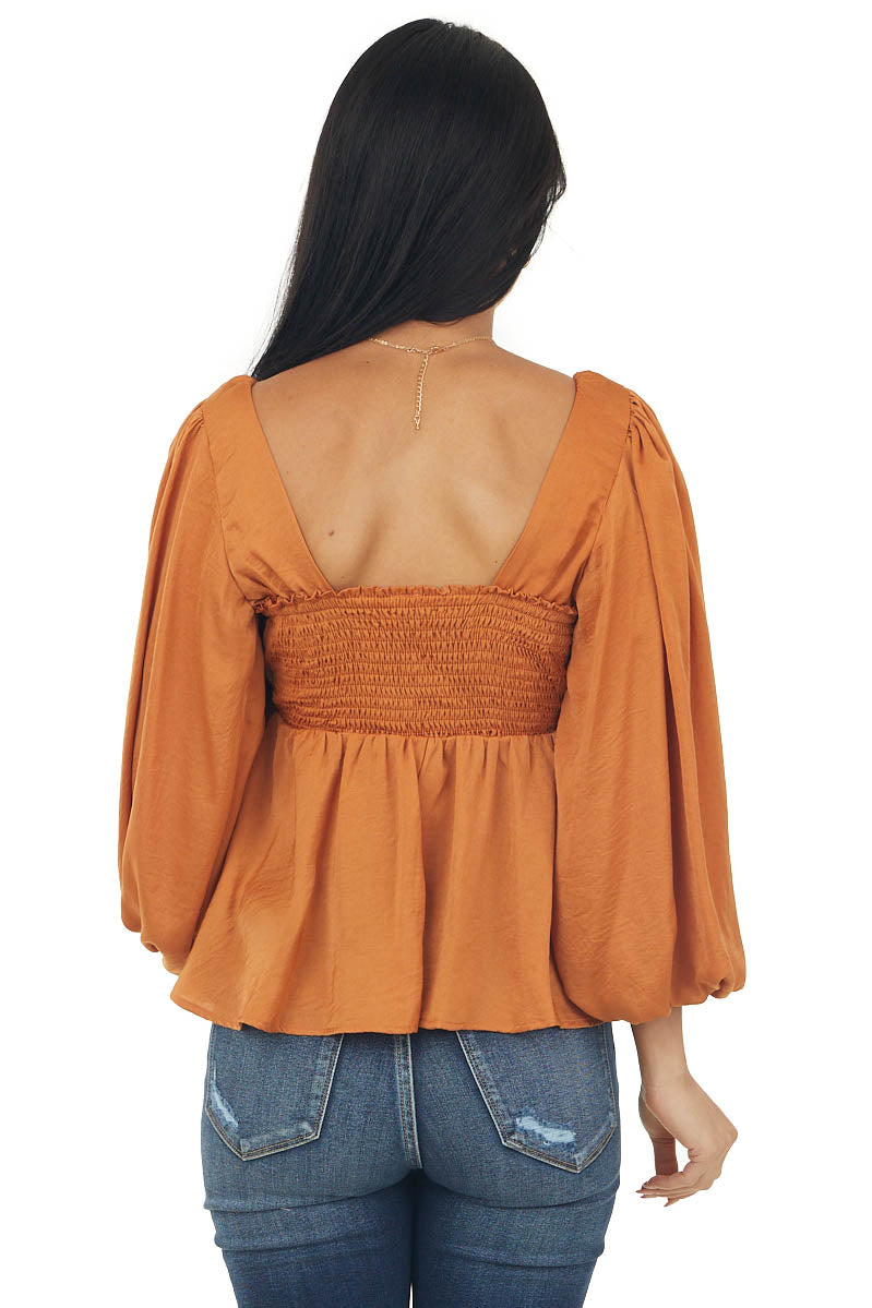 Caramel Sweetheart Puff Sleeve Babydoll Top