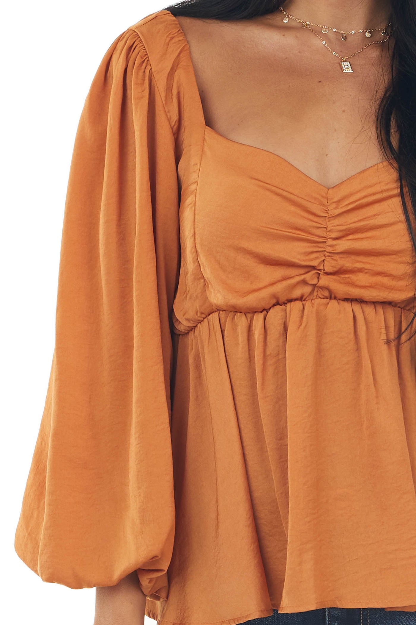 Caramel Sweetheart Puff Sleeve Babydoll Top
