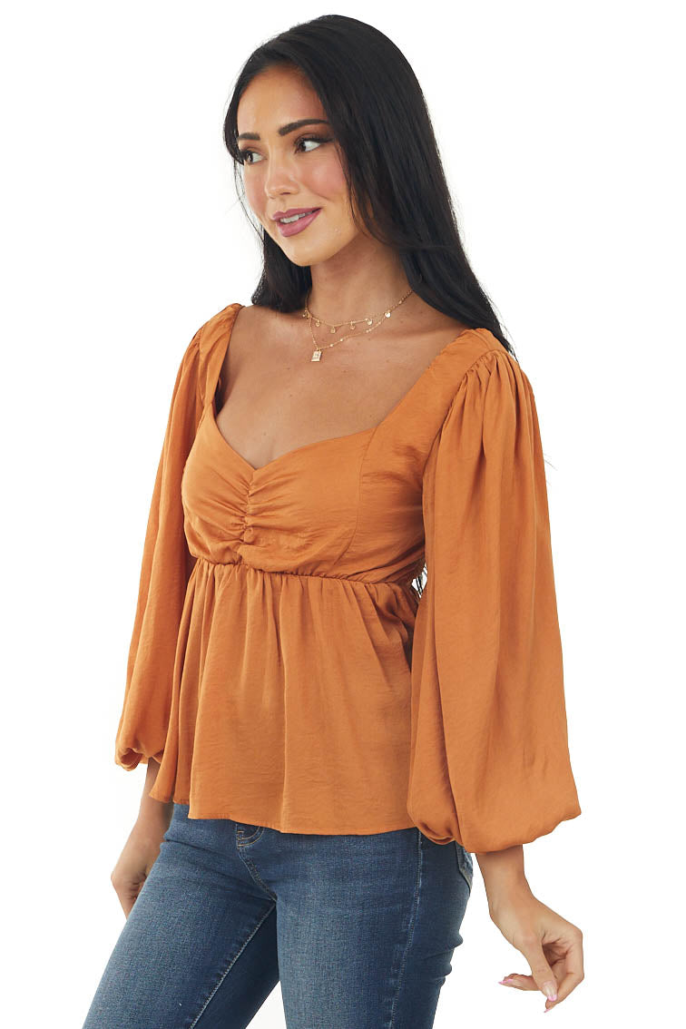 Caramel Sweetheart Puff Sleeve Babydoll Top
