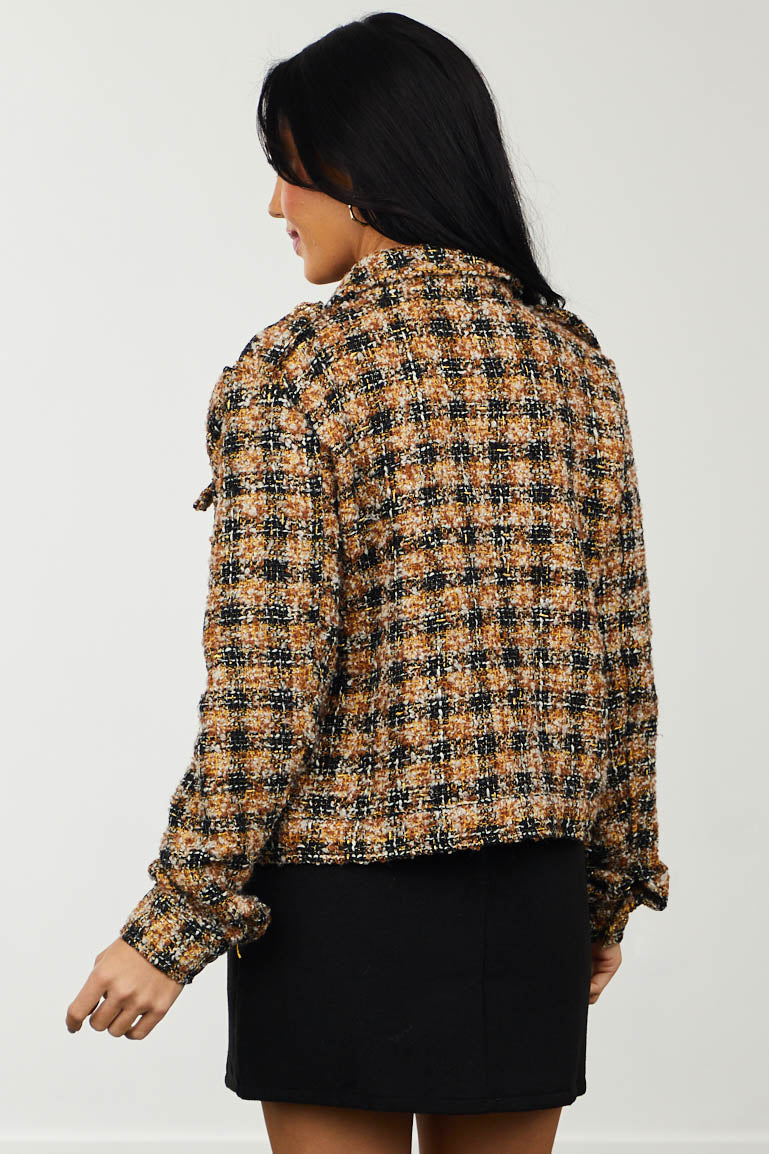 Caramel and Black Gold Button Tweed Jacket