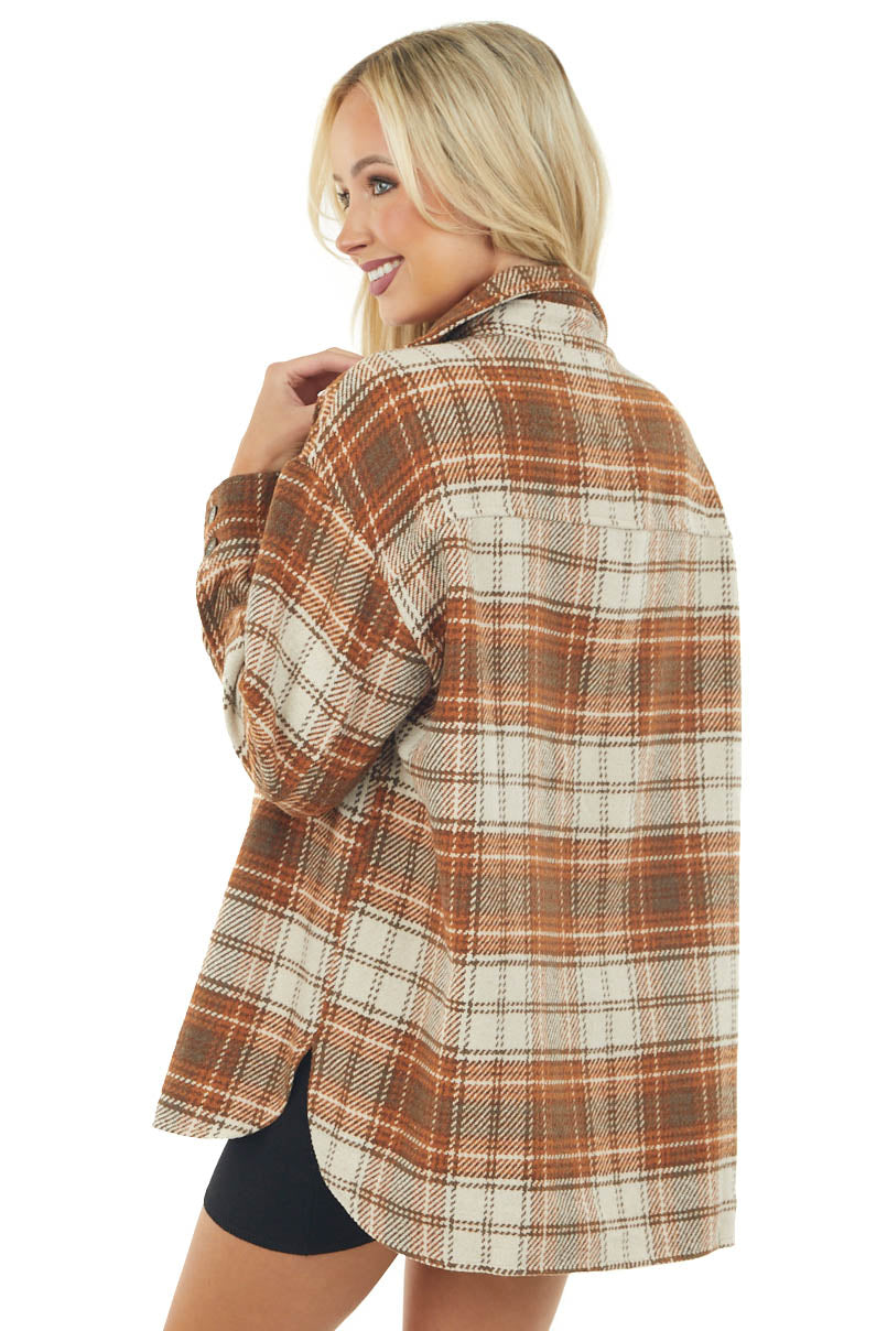 Caramel and Vanilla Plaid Brushed Shirt Jacket