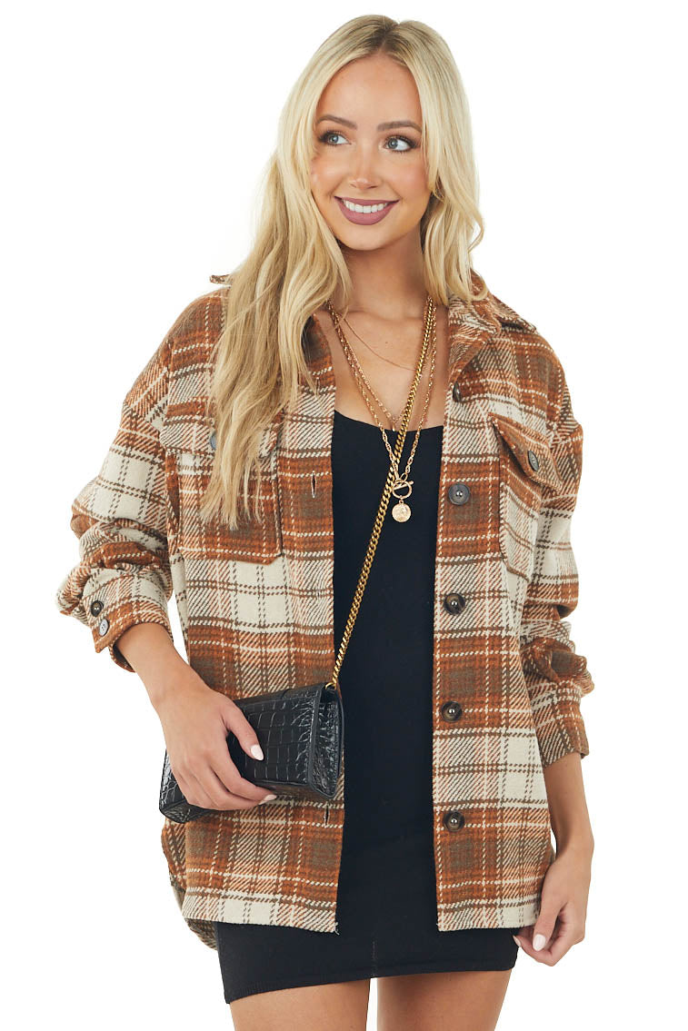 Caramel and Vanilla Plaid Brushed Shirt Jacket