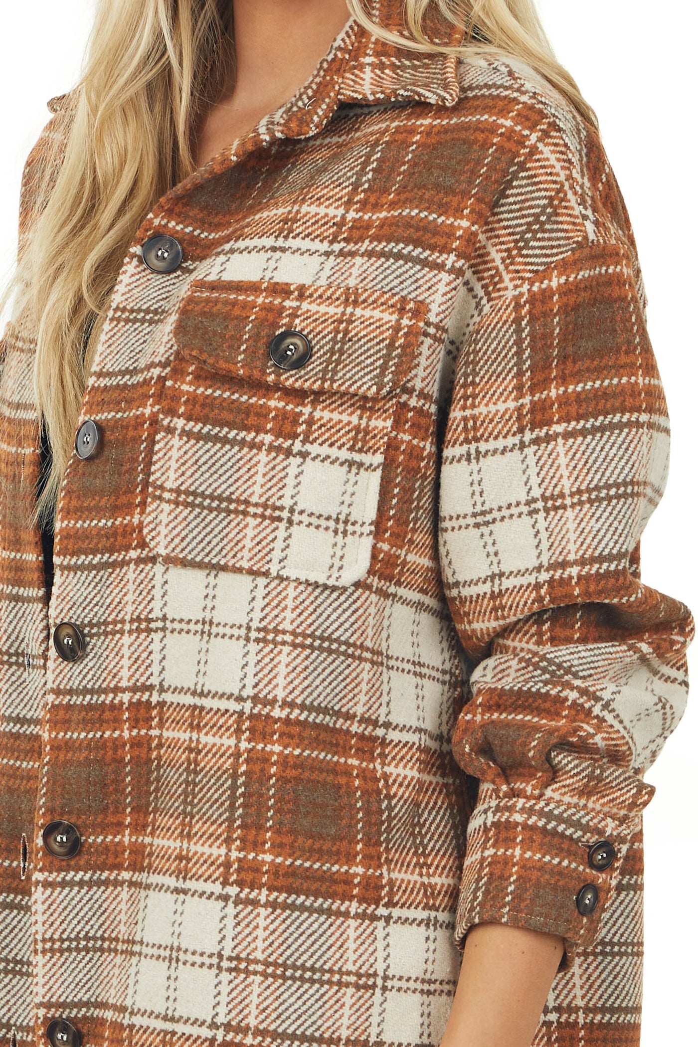 Caramel and Vanilla Plaid Brushed Shirt Jacket