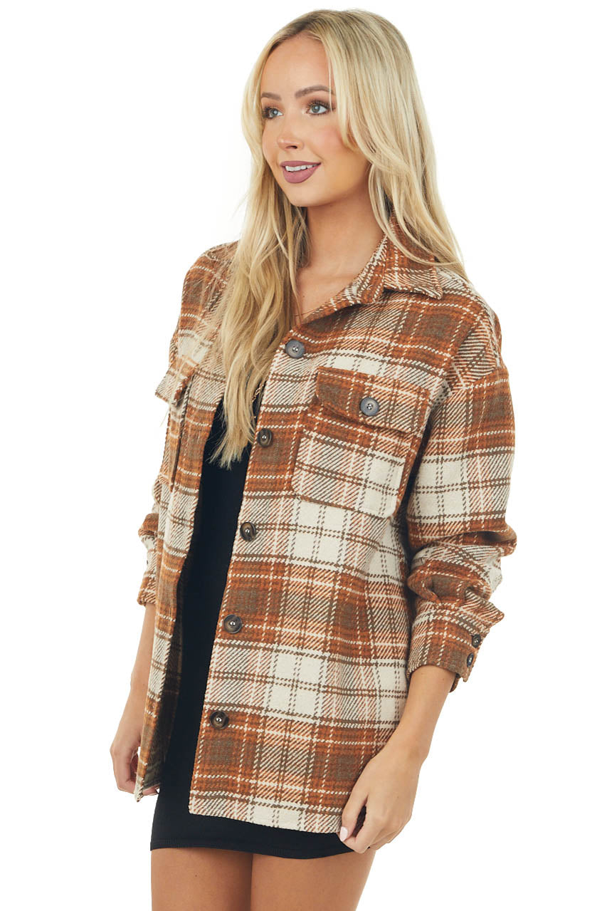 Caramel and Vanilla Plaid Brushed Shirt Jacket