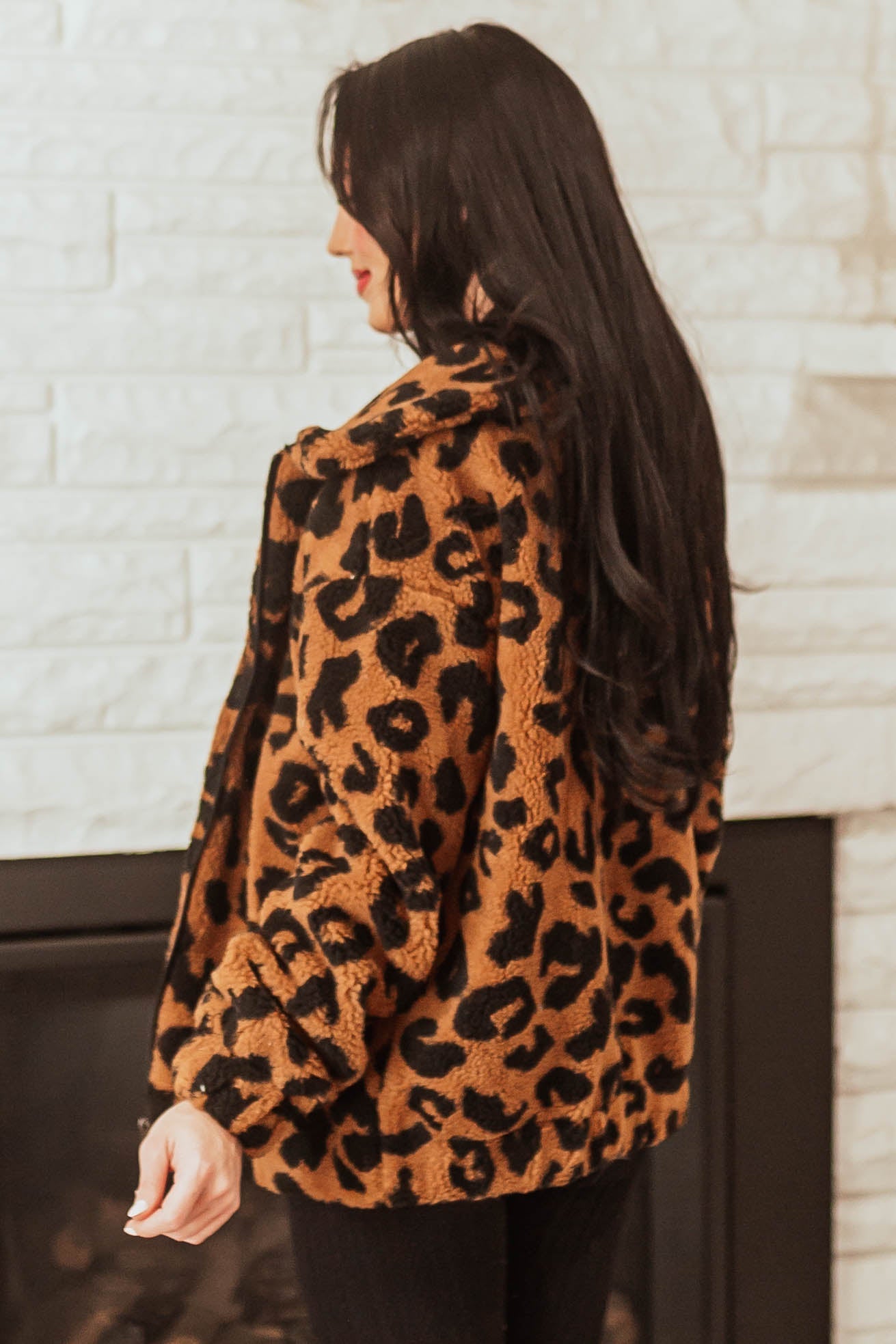 Caramel Leopard Print Zip Up Sherpa Jacket