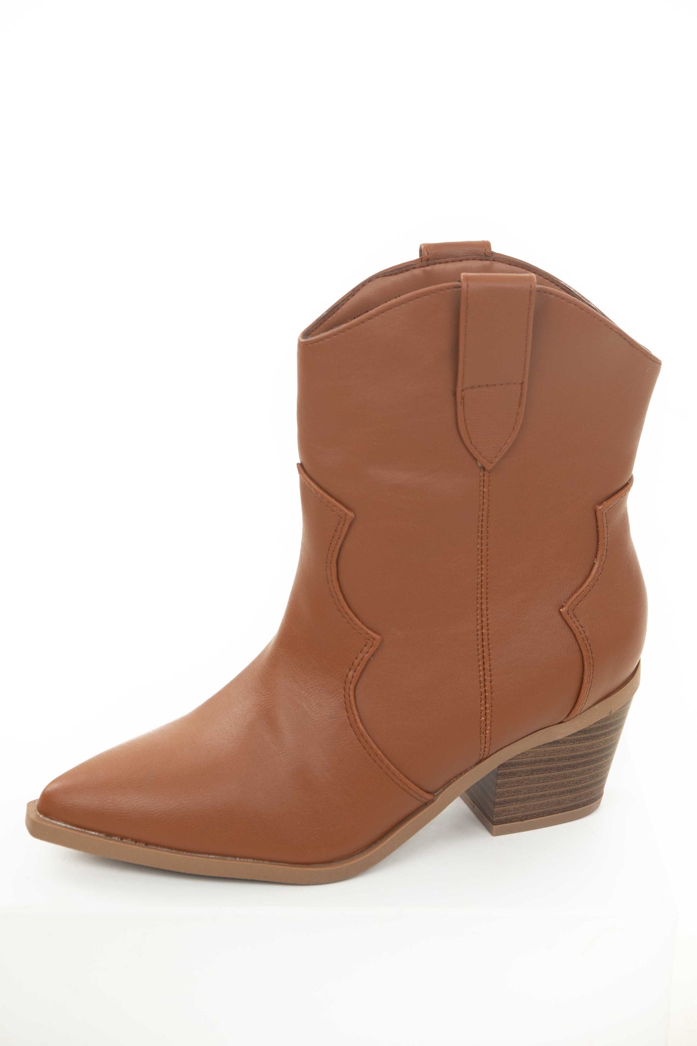 Caramel Pleather Pointed Toe Western Booties